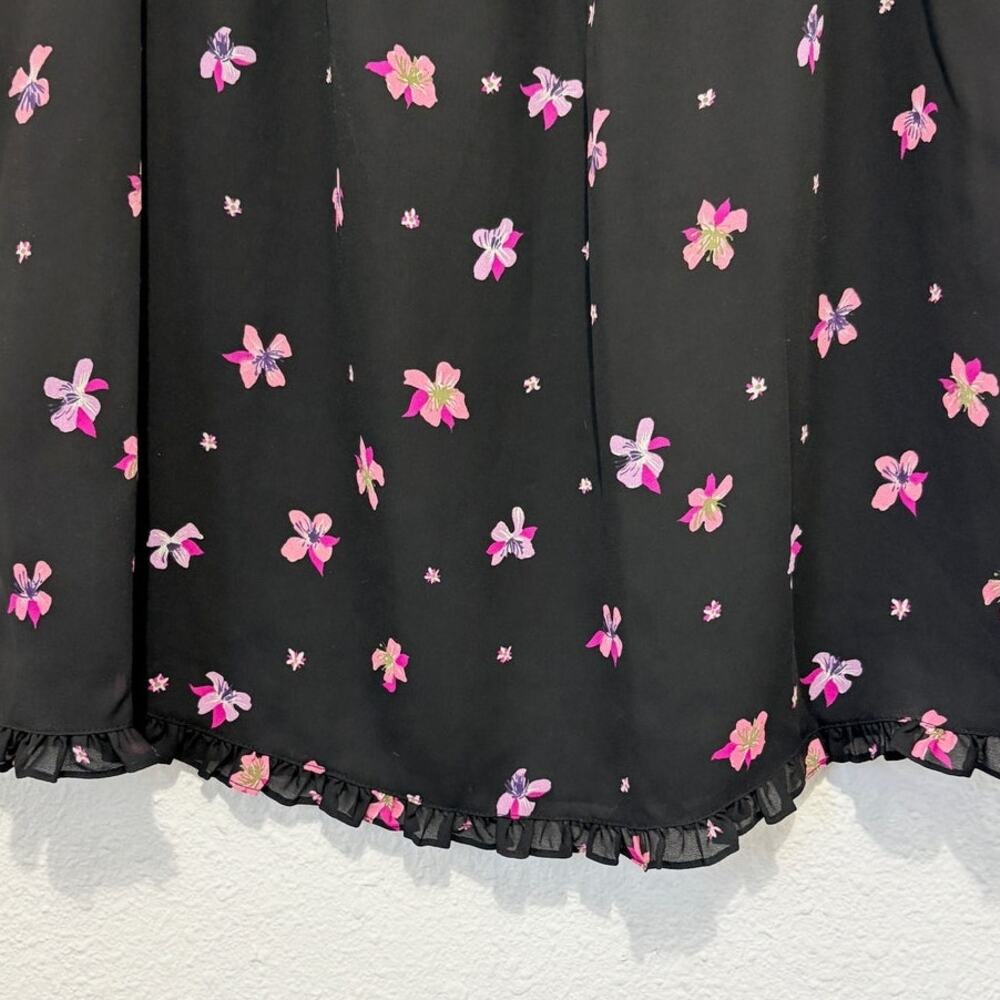 Vintage Floral Skirt Black Pink Whimsygoth Ballet Y2K Ruffle Dainty Feminine - Picture 3 of 4